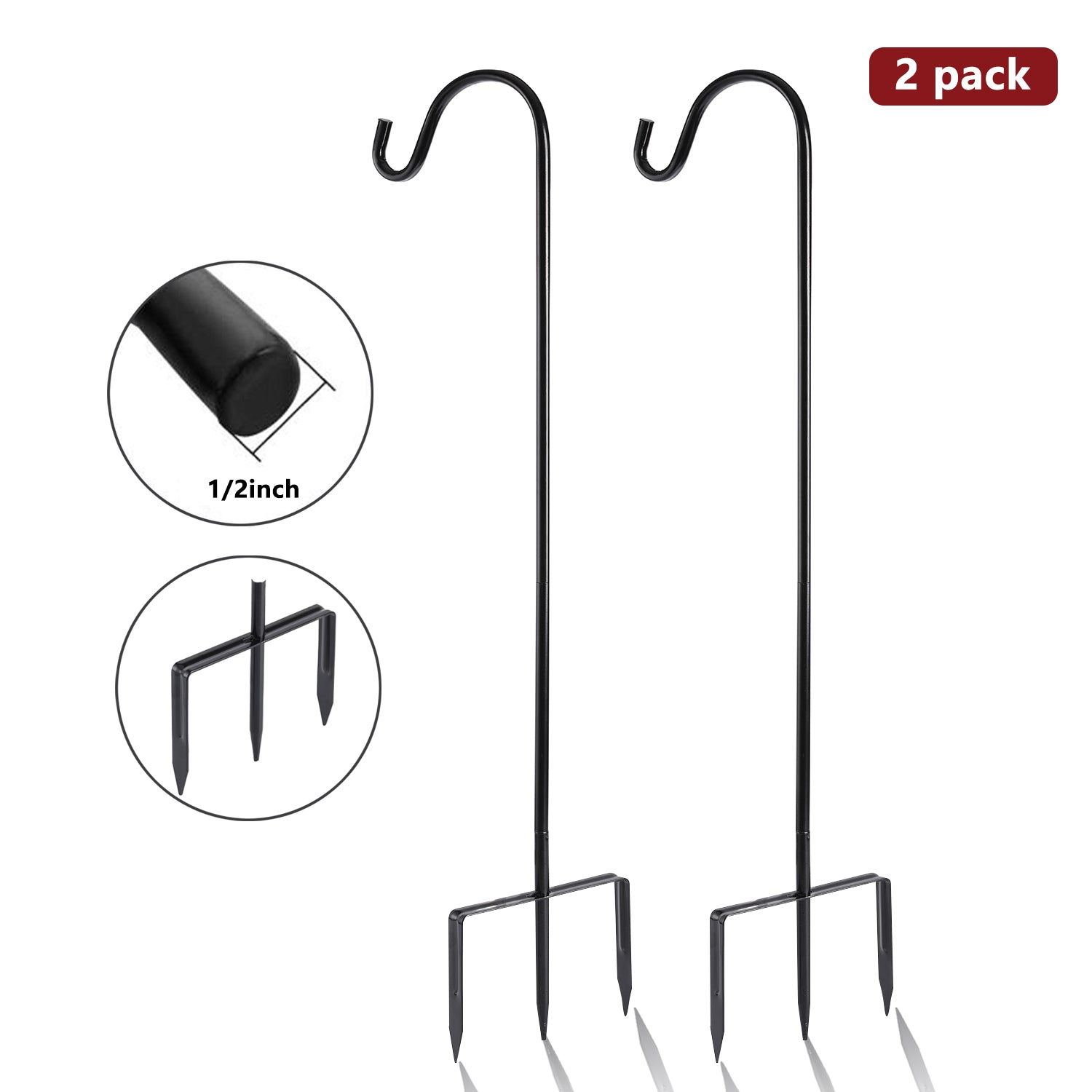 Shepherd Hook 31 inch 1/2 inch Thick Use at Weddings, Hanging Solar Lights, Lanterns, Bird Feeders, Metal Hanger Hook U.S. Patent.