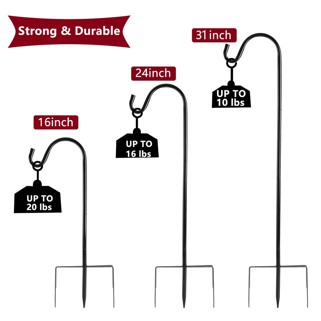 Shepherd Hook 31 inch 1/2 inch Thick Use at Weddings, Hanging Solar Lights, Lanterns, Bird Feeders, Metal Hanger Hook U.S. Patent.
