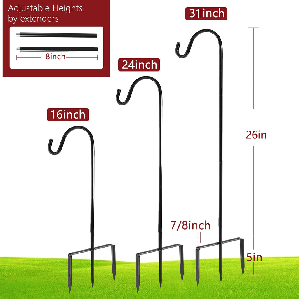Shepherd Hook 31 inch 1/2 inch Thick Use at Weddings, Hanging Solar Lights, Lanterns, Bird Feeders, Metal Hanger Hook U.S. Patent.