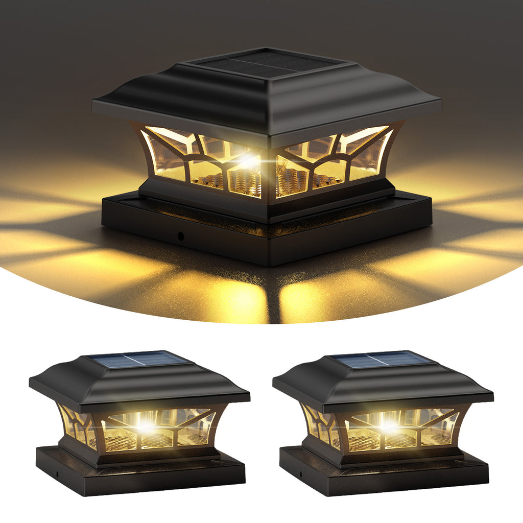 Solar Post Cap Lights Outdoor Waterproof, Fits 4x4, 5x5, 6x6 Wooden & Vinyl Fence Decks, Edison LED Bulb with Warm & Cool White Light Modes. Black color.