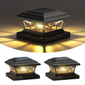 Solar Post Cap Lights Outdoor Waterproof, Fits 4x4, 5x5, 6x6 Wooden & Vinyl Fence Decks, Edison LED Bulb with Warm & Cool White Light Modes. Black color.