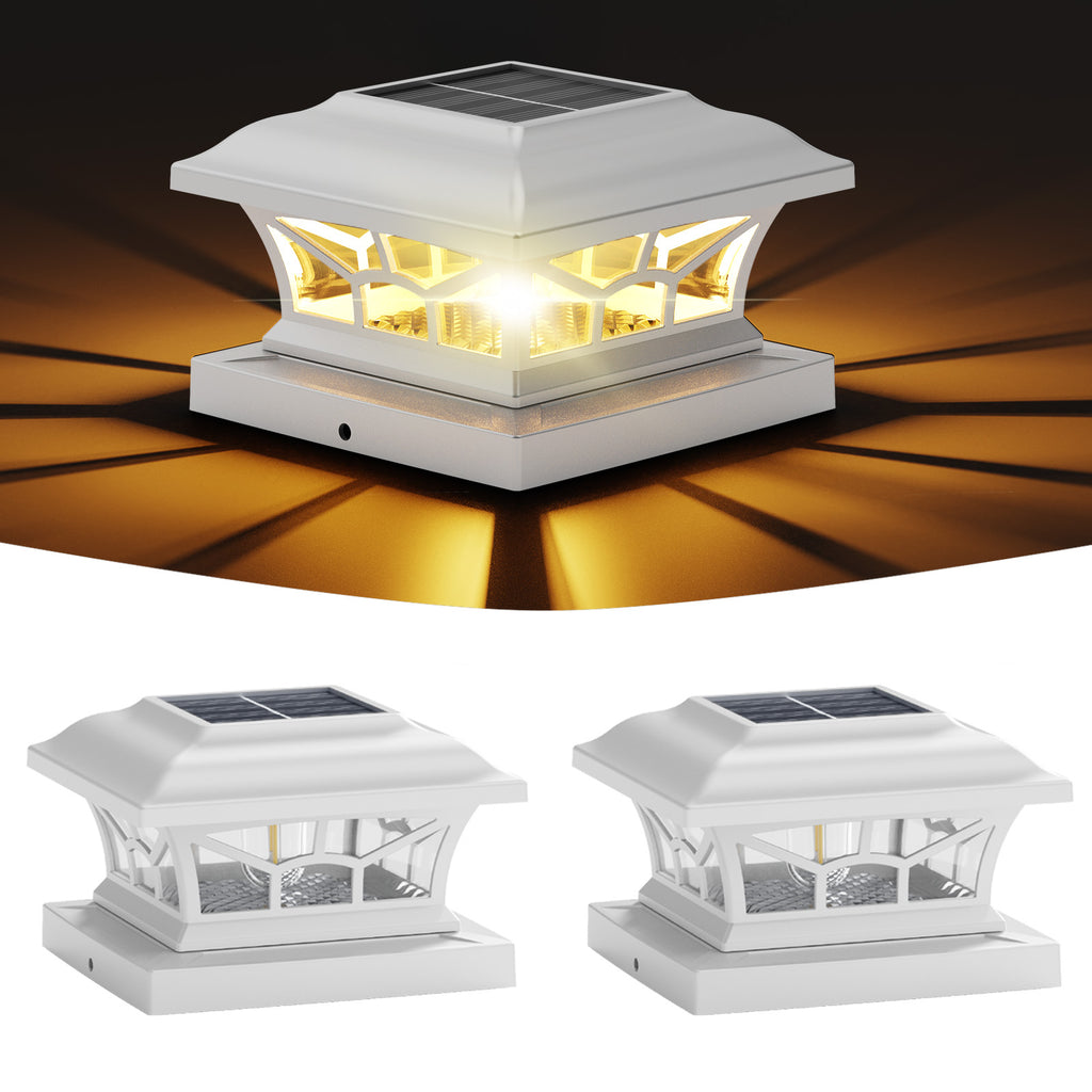 Solar Post Cap Lights Outdoor Waterproof, Fits 4x4, 5x5, 6x6 Wooden & Vinyl Fence Decks, Edison LED Bulb with Warm & Cool White Light Modes. White color.