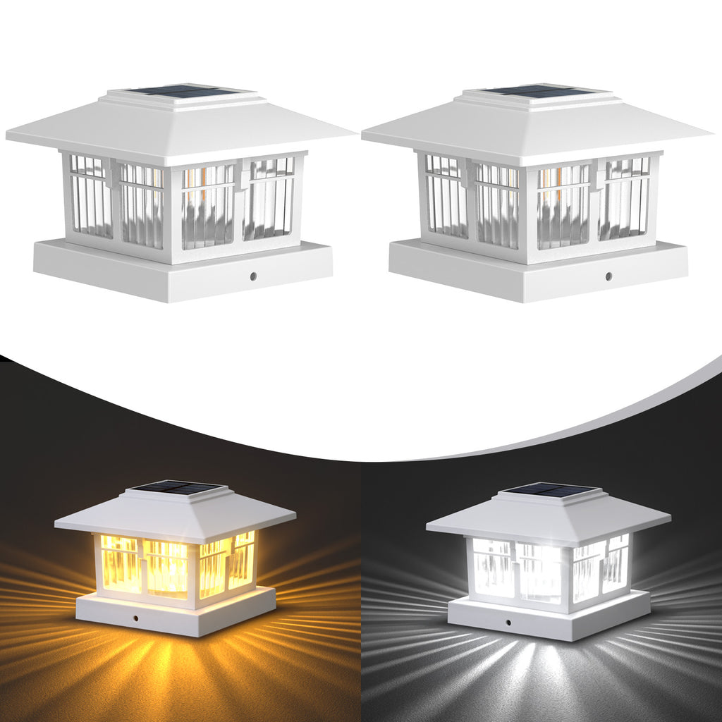 4x4 Solar Post Cap Lights Fence Deck Post Lights Outdoor Solar Powered Waterproof with Two Light Modes Warm&Cool White for Garden Patio Decor