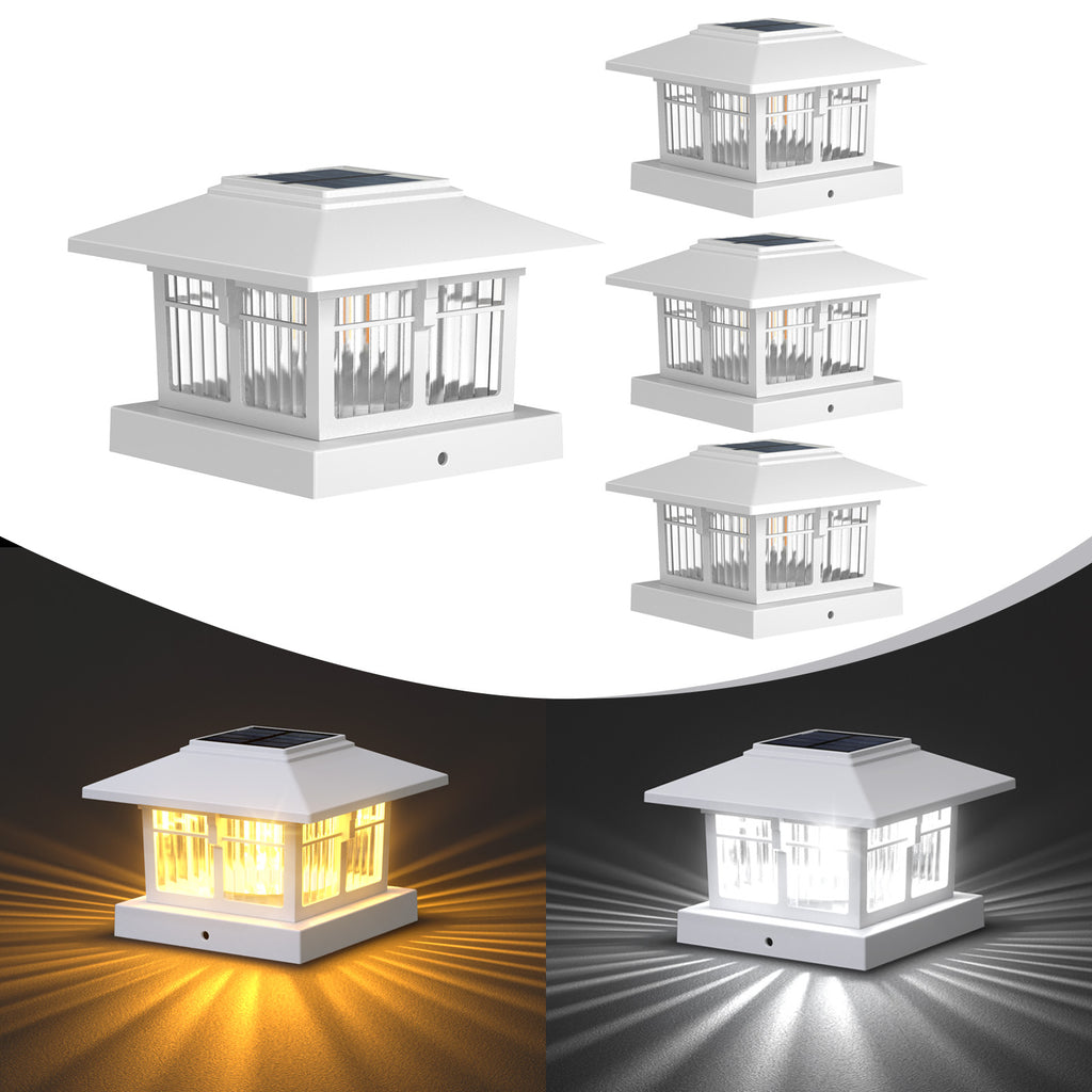 4x4 Solar Post Cap Lights Fence Deck Post Lights Outdoor Solar Powered Waterproof with Two Light Modes Warm&Cool White for Garden Patio Decor
