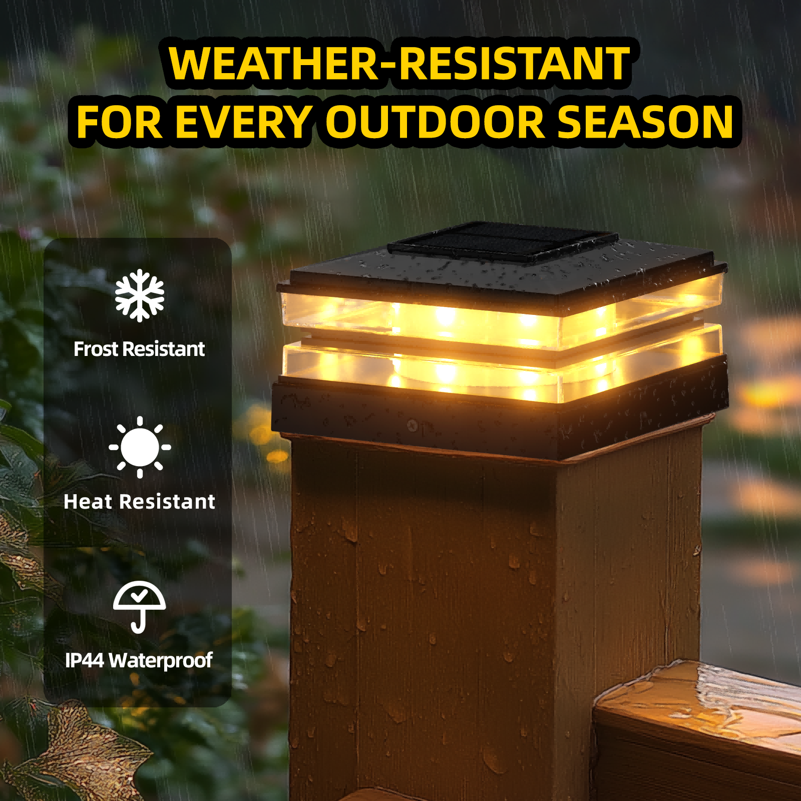 4x4 Solar Post Cap Lights Outdoor Waterproof Fence Deck Post Lights with High-Brightness LEDs, Dual Light Modes Warm & Cool White.