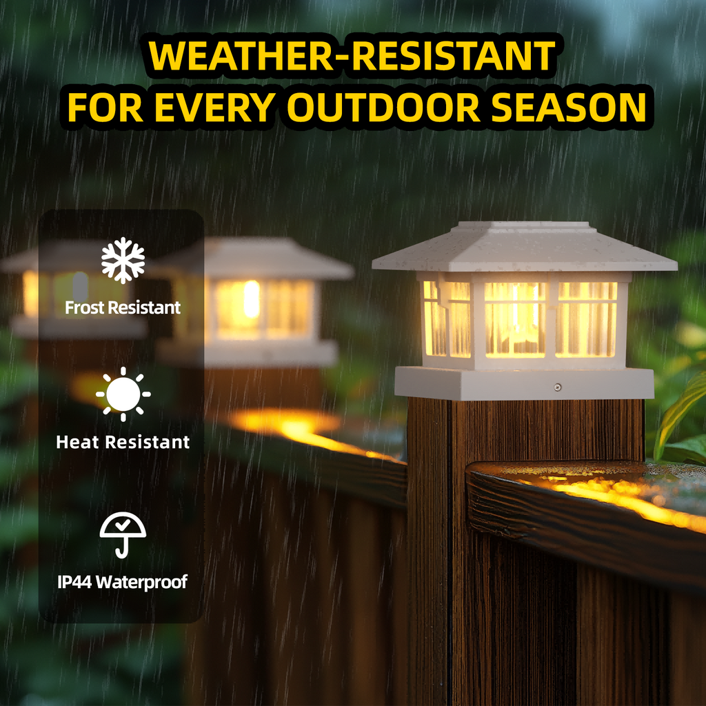 4x4 Solar Post Cap Lights Fence Deck Post Lights Outdoor Solar Powered Waterproof with Two Light Modes Warm&Cool White for Garden Patio Decor