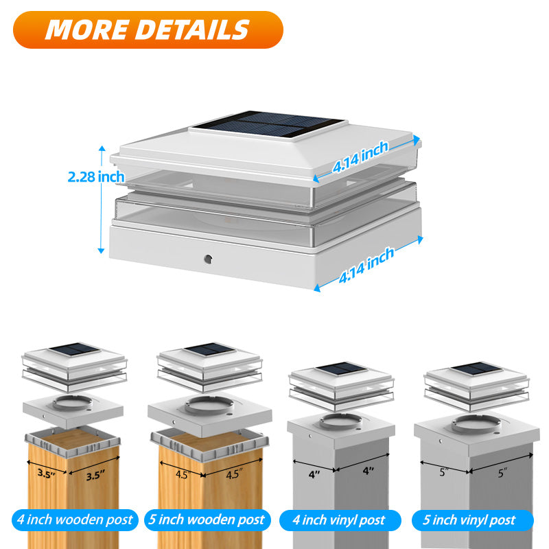 4x4 Solar Post Cap Lights Outdoor Waterproof Fence Deck Post Lights with High-Brightness LEDs, Dual Light Modes Warm & Cool White.