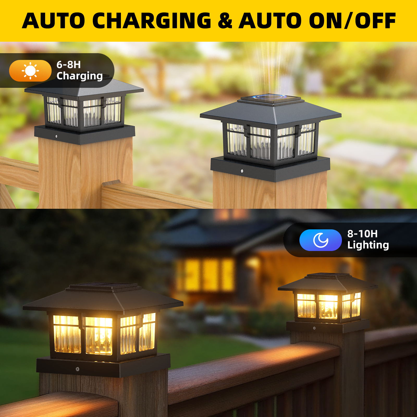 4x4 Solar Post Cap Lights Fence Deck Post Lights Outdoor Solar Powered Waterproof with Two Light Modes Warm&Cool White for Garden Patio Decor