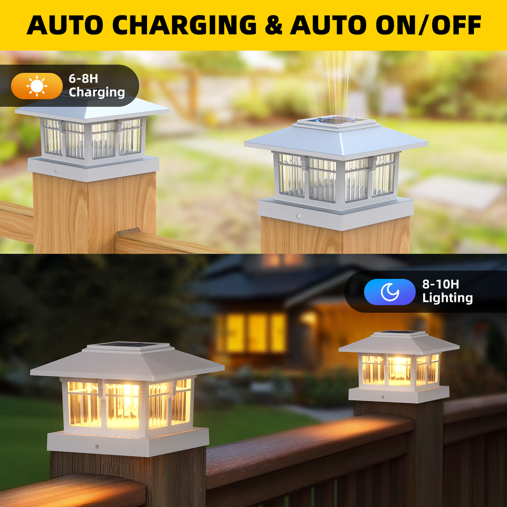 4x4 Solar Post Cap Lights Fence Deck Post Lights Outdoor Solar Powered Waterproof with Two Light Modes Warm&Cool White for Garden Patio Decor