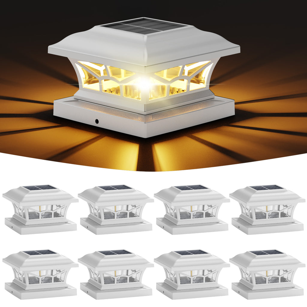 Solar Post Cap Lights Outdoor Waterproof, Fits 4x4, 5x5, 6x6 Wooden & Vinyl Fence Decks, Edison LED Bulb with Warm & Cool White Light Modes. White color.