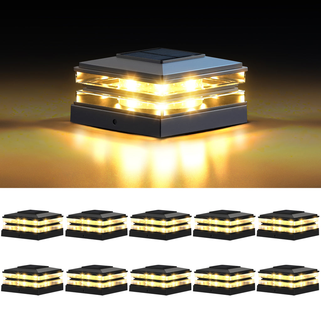 4x4 Solar Post Cap Lights Outdoor Waterproof Fence Deck Post Lights with High-Brightness LEDs, Dual Light Modes Warm & Cool White.