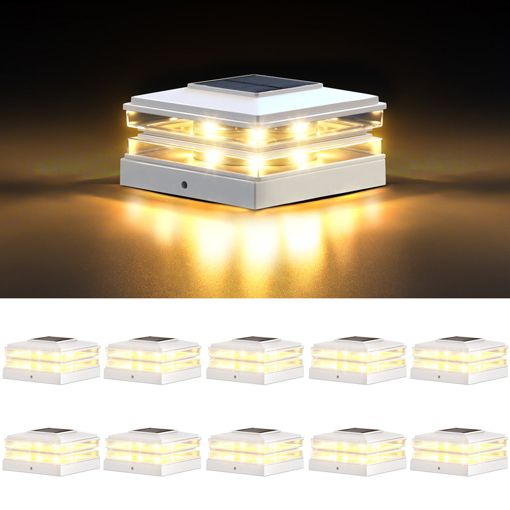 4x4 Solar Post Cap Lights Outdoor Waterproof Fence Deck Post Lights with High-Brightness LEDs, Dual Light Modes Warm & Cool White.