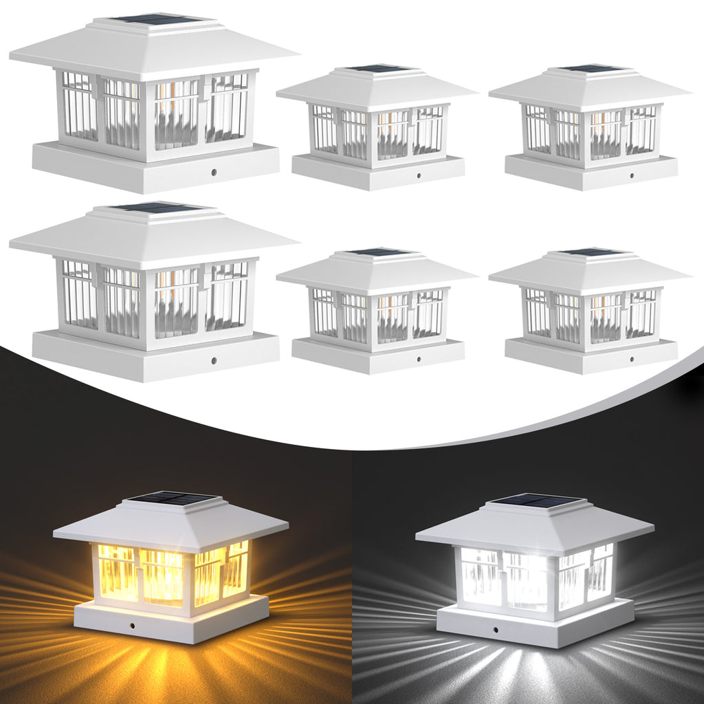 4x4 Solar Post Cap Lights Fence Deck Post Lights Outdoor Solar Powered Waterproof with Two Light Modes Warm&Cool White for Garden Patio Decor