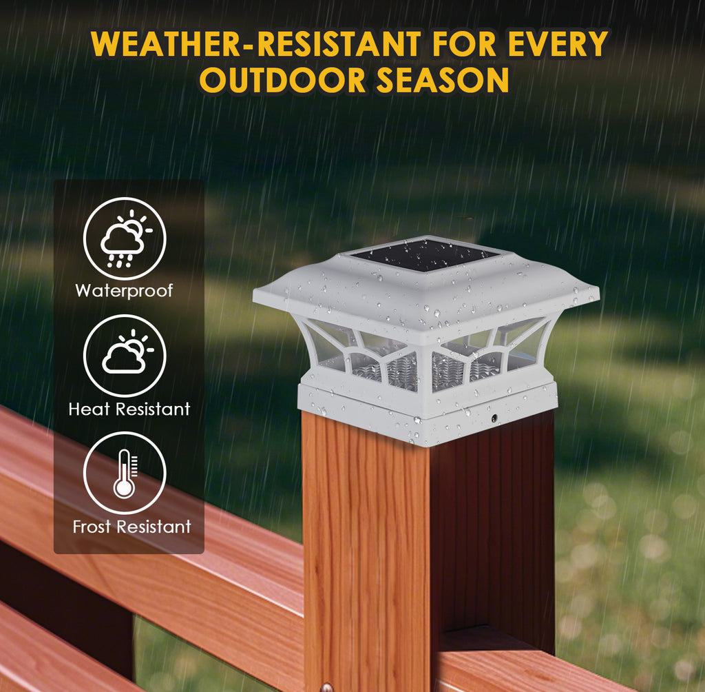 Solar Post Cap Lights Outdoor Waterproof, Fits 4x4, 5x5, 6x6 Wooden & Vinyl Fence Decks, Edison LED Bulb with Warm & Cool White Light Modes. White color.