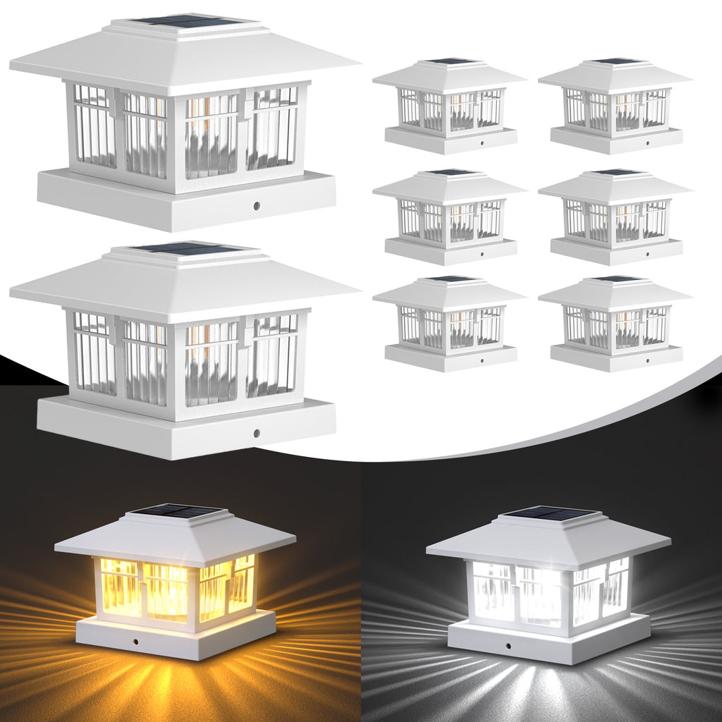 4x4 Solar Post Cap Lights Fence Deck Post Lights Outdoor Solar Powered Waterproof with Two Light Modes Warm&Cool White for Garden Patio Decor