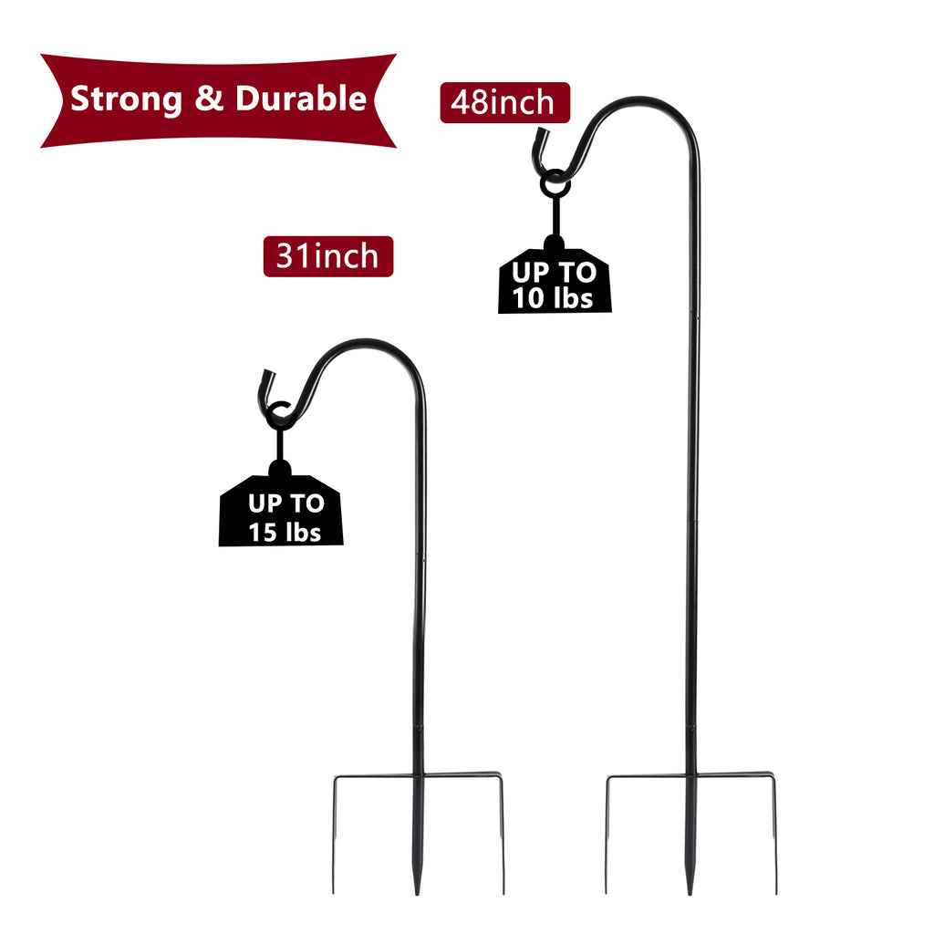 Shepherd Hook 48 inch 1/2 inch Thick Use at Weddings, Hanging Solar Lights, Lanterns, Bird Feeders, Metal Hanger Hook. U.S. Patent.
