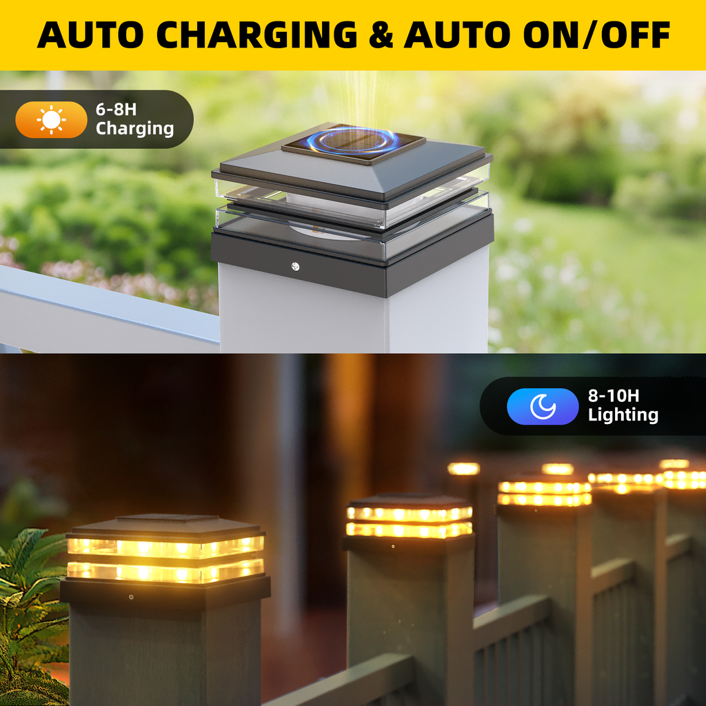 4x4 Solar Post Cap Lights Outdoor Waterproof Fence Deck Post Lights with High-Brightness LEDs, Dual Light Modes Warm & Cool White.