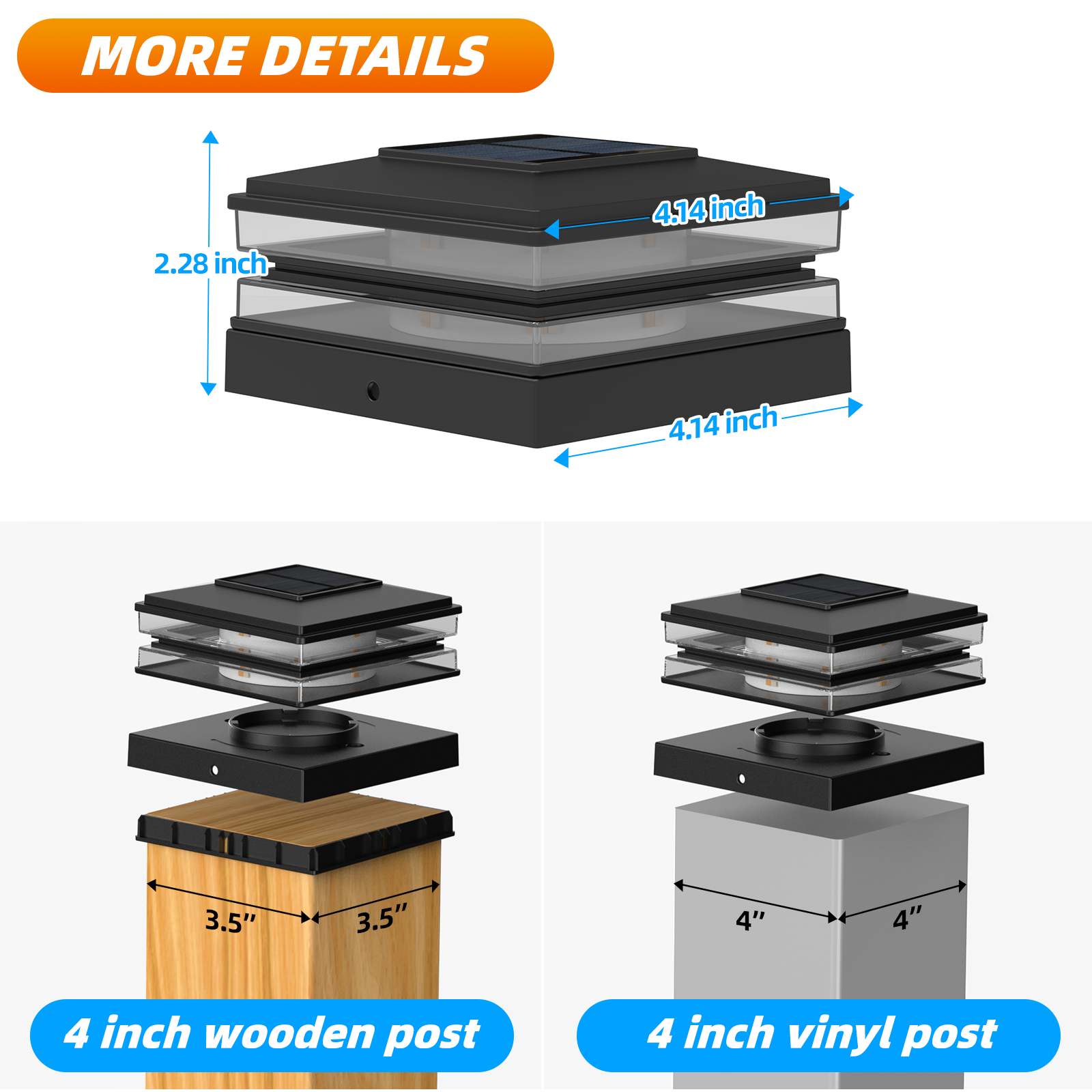 4x4 Solar Post Cap Lights Outdoor Waterproof Fence Deck Post Lights with High-Brightness LEDs, Dual Light Modes Warm & Cool White.