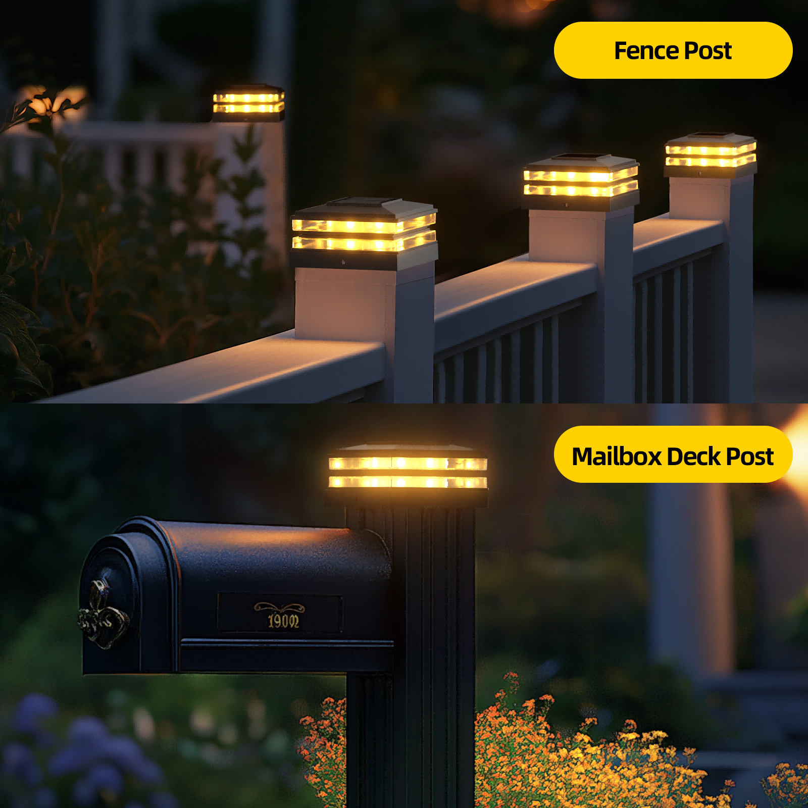 4x4 Solar Post Cap Lights Outdoor Waterproof Fence Deck Post Lights with High-Brightness LEDs, Dual Light Modes Warm & Cool White.