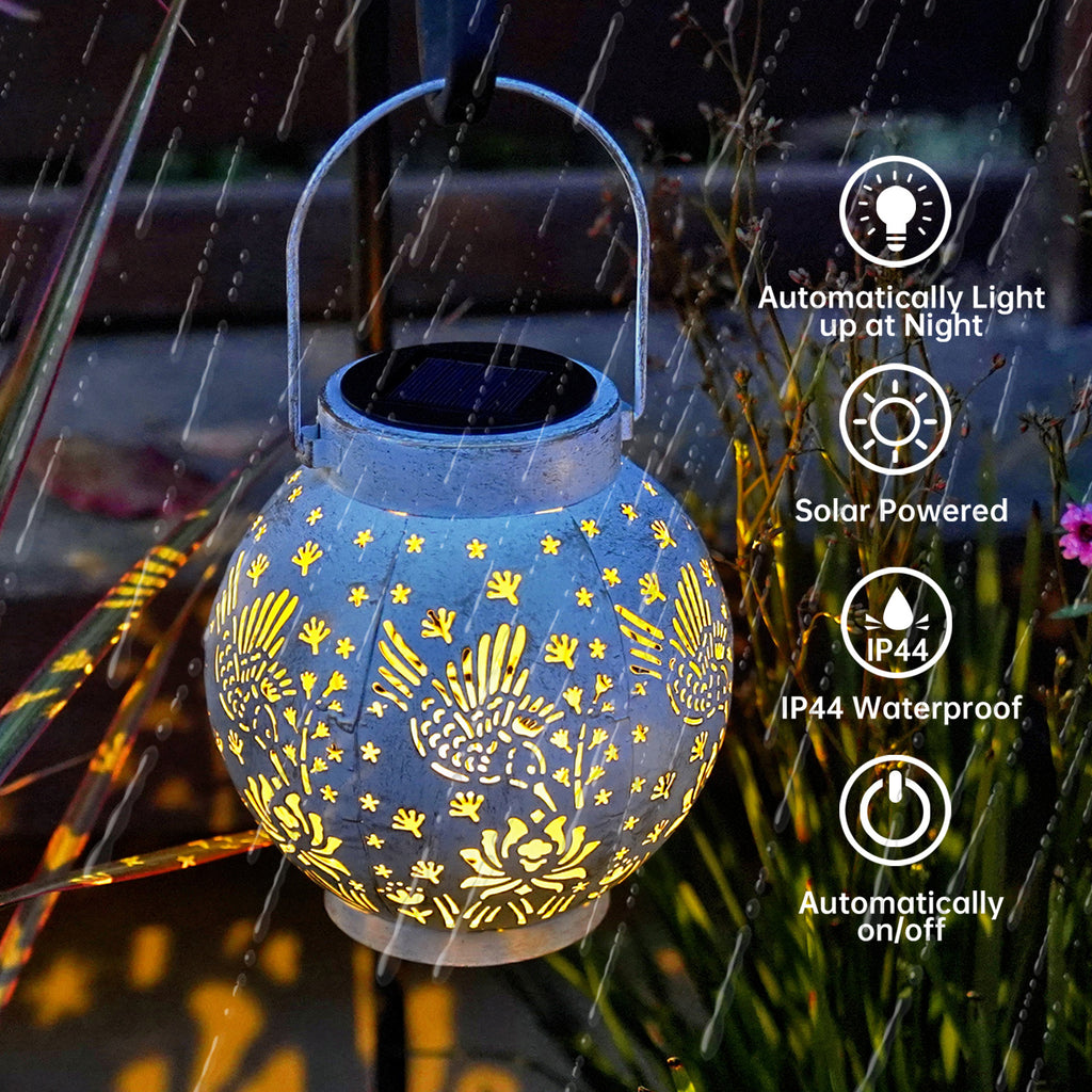 Set of 2 Solar Hanging Lantern Lights Outdoor Waterproof Metal Decorative for Garden Patio Yard Lawn and Tabletop Decorations. Unique Gifts for Women Mum Hummingbird Lovers.