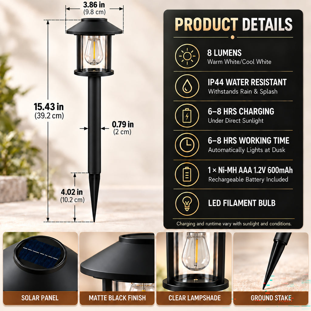12 Pack Solar Lights Outdoor Waterproof for Pathway Garden Yard Lawn Walkway, Driveway & Patio, Landscape Stake Lights, Auto On/Off, Warm White.