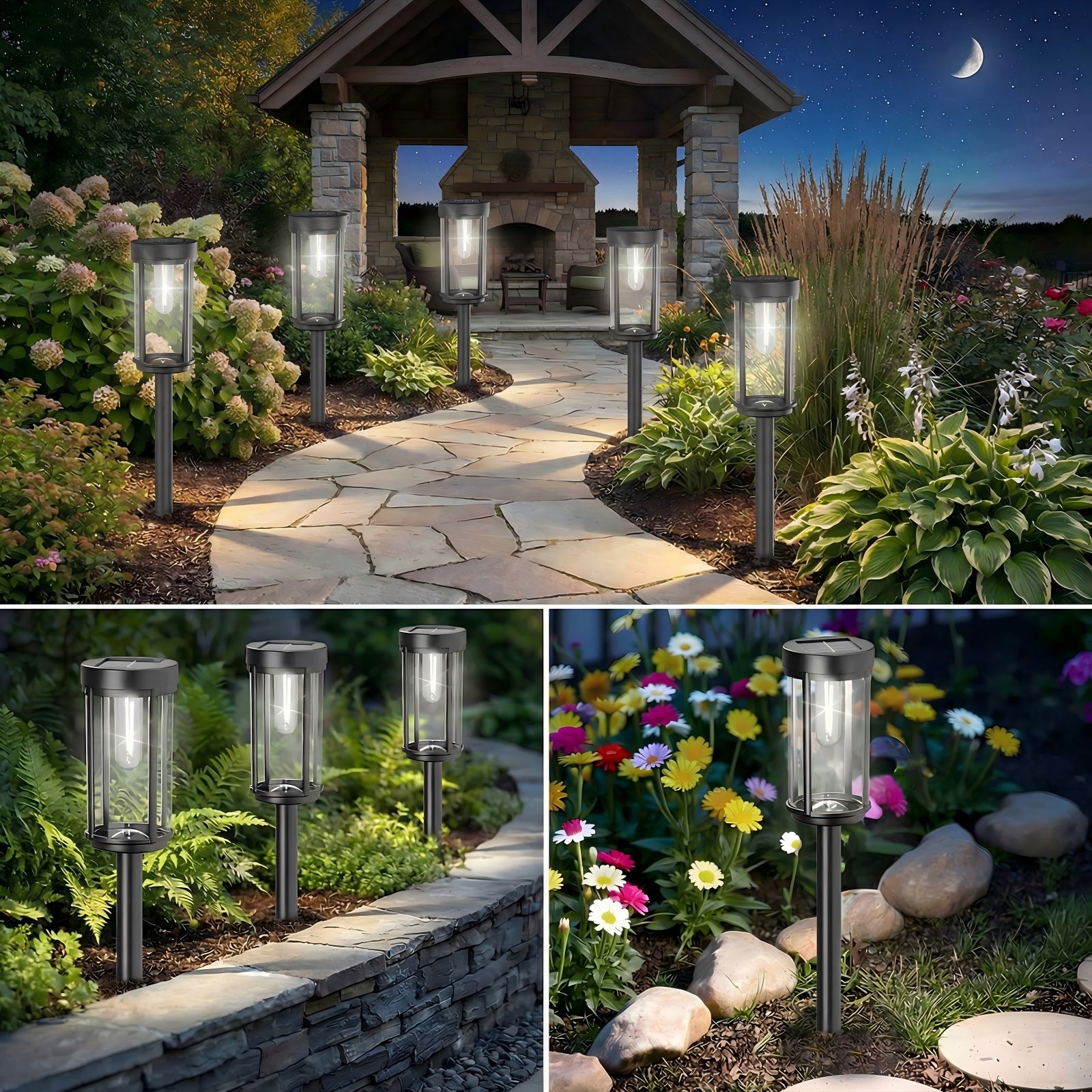 Solar Pathway Lights Outdoor, Waterproof LED Solar Garden Lights with Cold White Glow, Dusk to Dawn Automatic Landscape Lighting for Yard, Lawn, Walkway