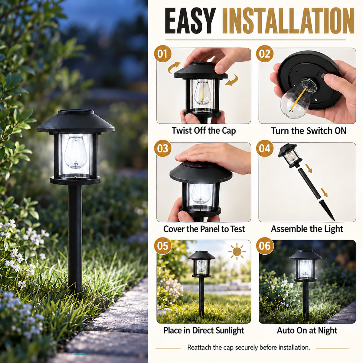 12 Pack Solar Lights Outdoor Waterproof for Pathway Garden Yard Lawn Walkway, Driveway & Patio, Landscape Stake Lights, Auto On/Off, Cold White.