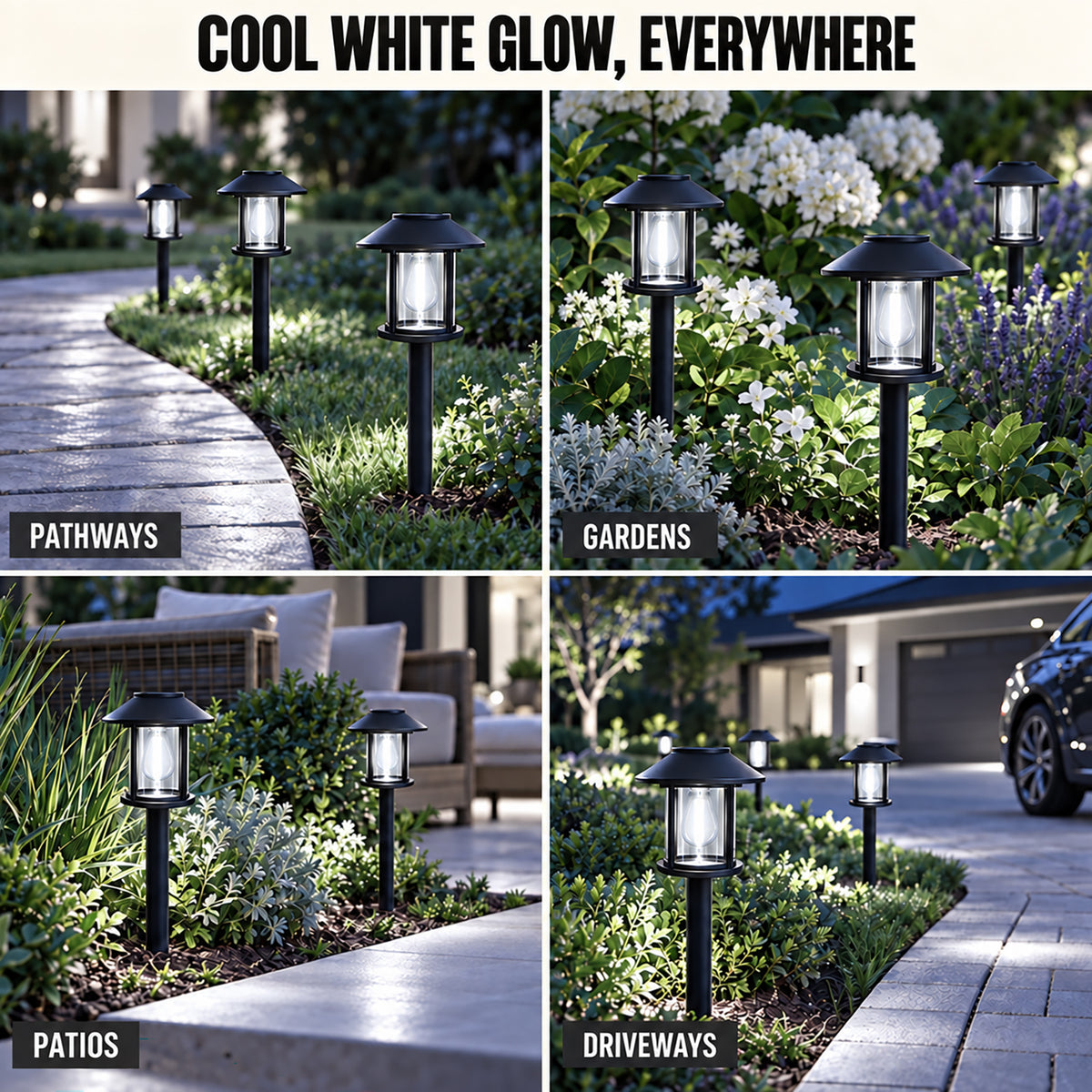 12 Pack Solar Lights Outdoor Waterproof for Pathway Garden Yard Lawn Walkway, Driveway & Patio, Landscape Stake Lights, Auto On/Off, Cold White.
