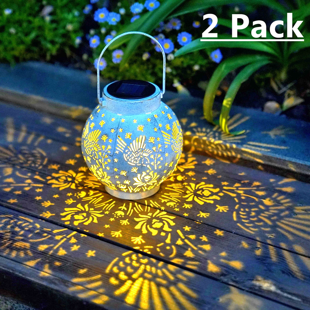 Set of 2 Solar Hanging Lantern Lights Outdoor Waterproof Metal Decorative for Garden Patio Yard Lawn and Tabletop Decorations. Unique Gifts for Women Mum Hummingbird Lovers.