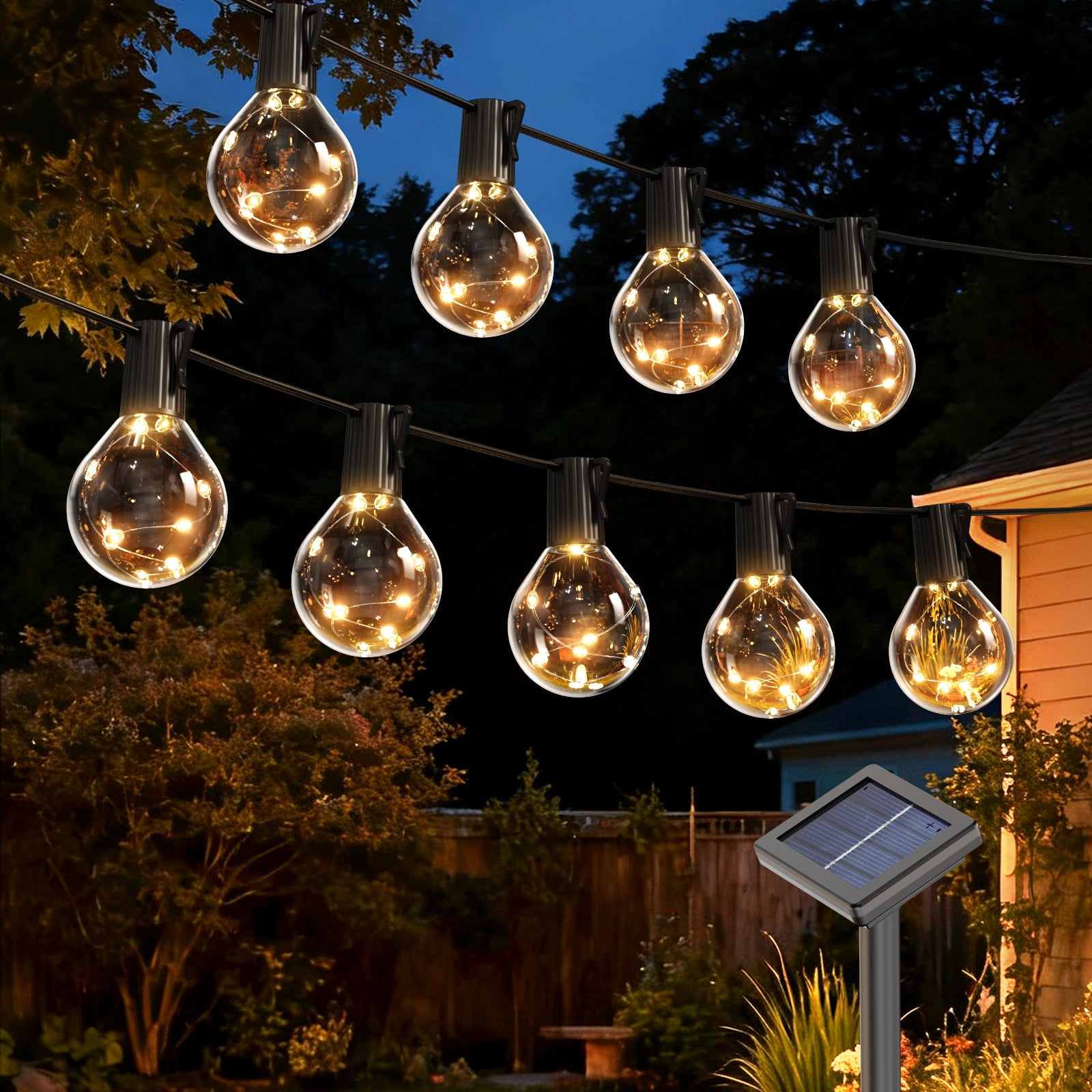 ExcMark Solar String Lights Outdoor, 15 Bulbs Globe Fairy Lights with Warm White LEDs, Waterproof Patio Garden Yard Decor Lighting for Fence, Porch, Deck, and Party