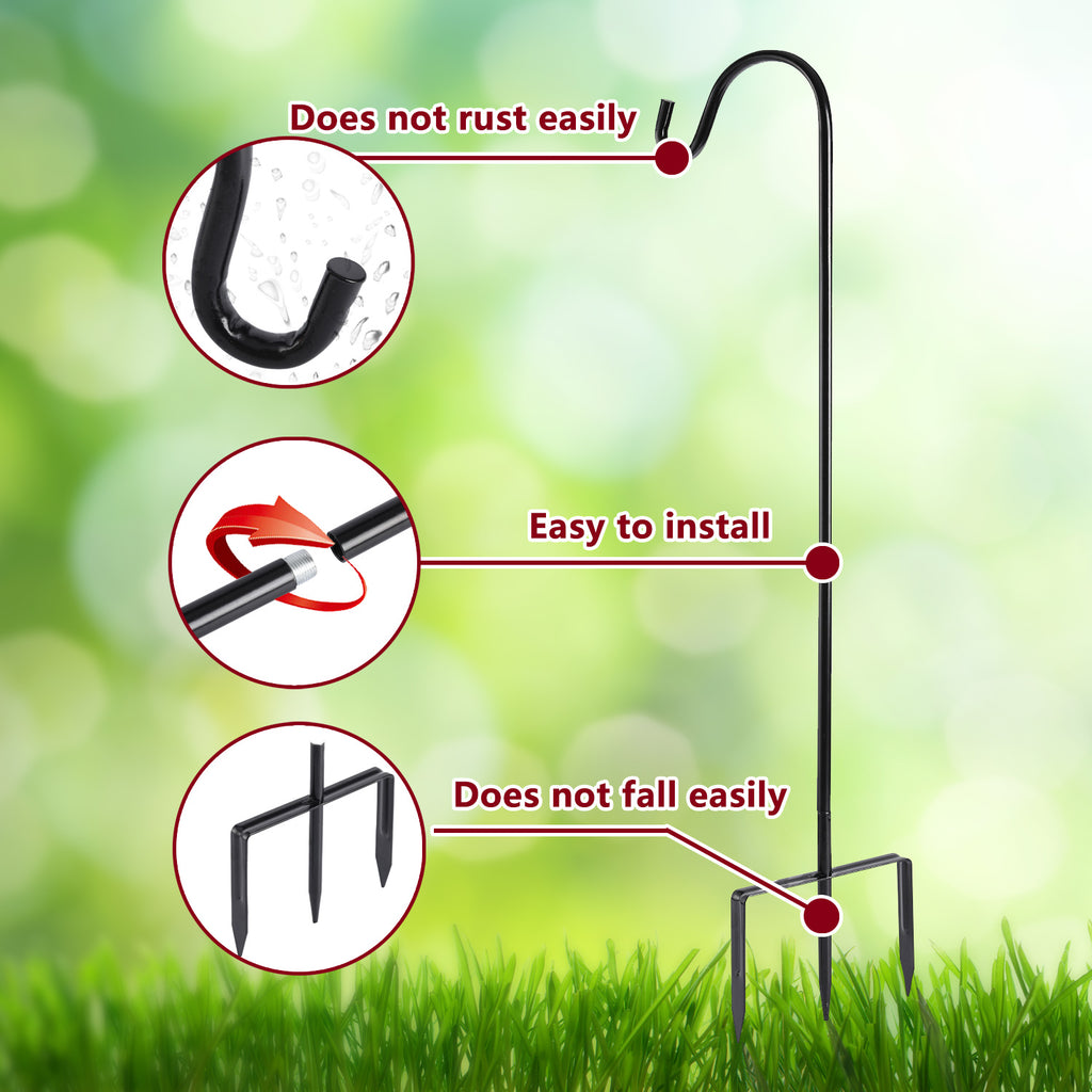 Shepherd Hook 48 inch 1/2 inch Thick Use at Weddings, Hanging Solar Lights, Lanterns, Bird Feeders, Metal Hanger Hook. U.S. Patent.