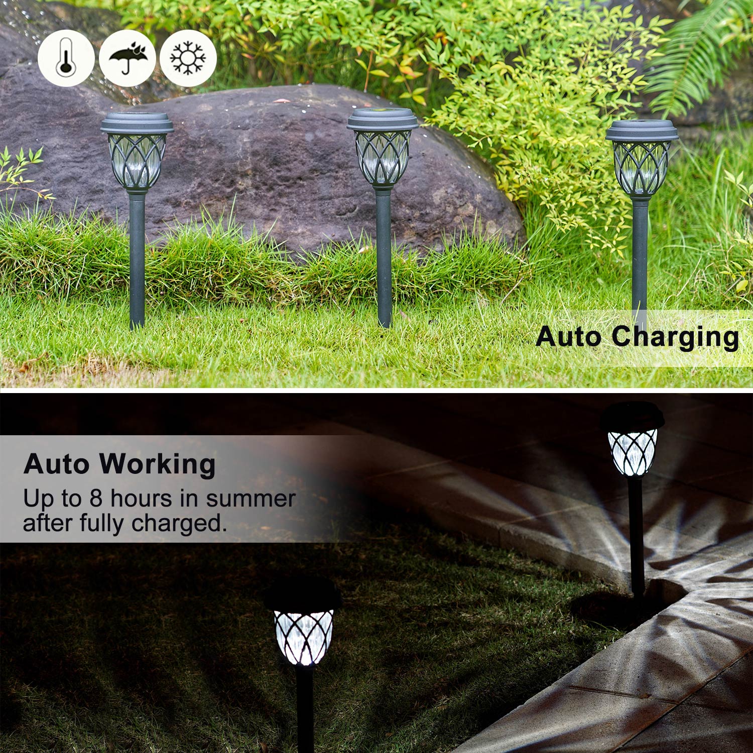 ExcMark 10 Pack Solar Lights Outdoor Garden Pathway Solar Powered Yard Lights for Walkway Sidewalk Driveway.