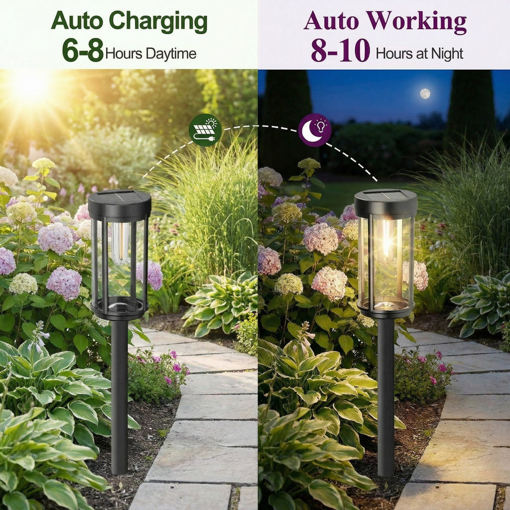 Solar Pathway Lights Outdoor, Waterproof LED Solar Garden Lights with Warm White Glow, Dusk to Dawn Automatic Landscape Lighting for Yard, Lawn, Walkway