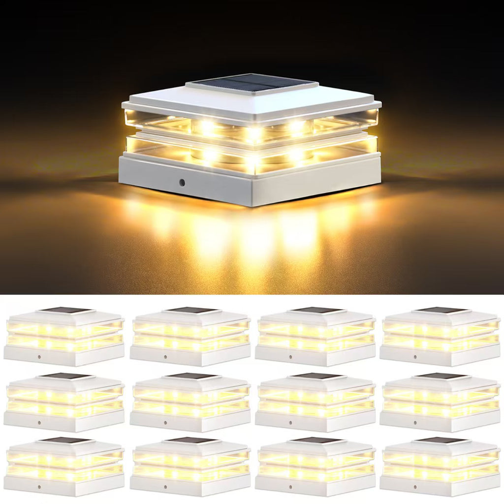4x4 Solar Post Cap Lights Outdoor Waterproof Fence Deck Post Lights with High-Brightness LEDs, Dual Light Modes Warm & Cool White.