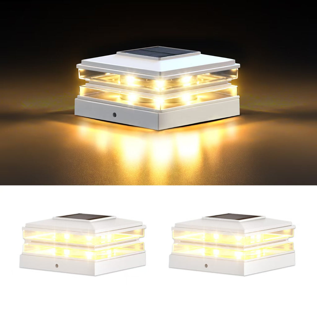 4x4 Solar Post Cap Lights Outdoor Waterproof Fence Deck Post Lights with High-Brightness LEDs, Dual Light Modes Warm & Cool White.