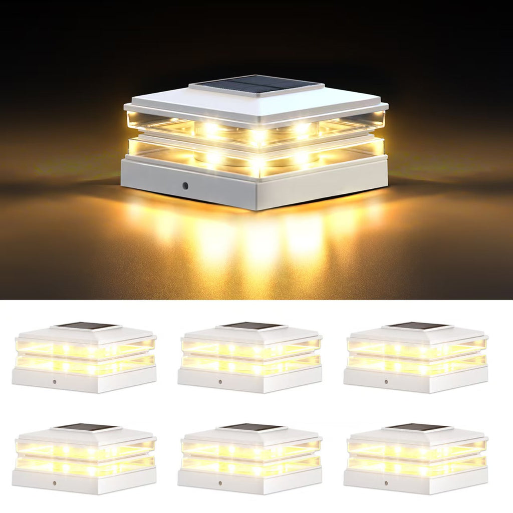 4x4 Solar Post Cap Lights Outdoor Waterproof Fence Deck Post Lights with High-Brightness LEDs, Dual Light Modes Warm & Cool White.