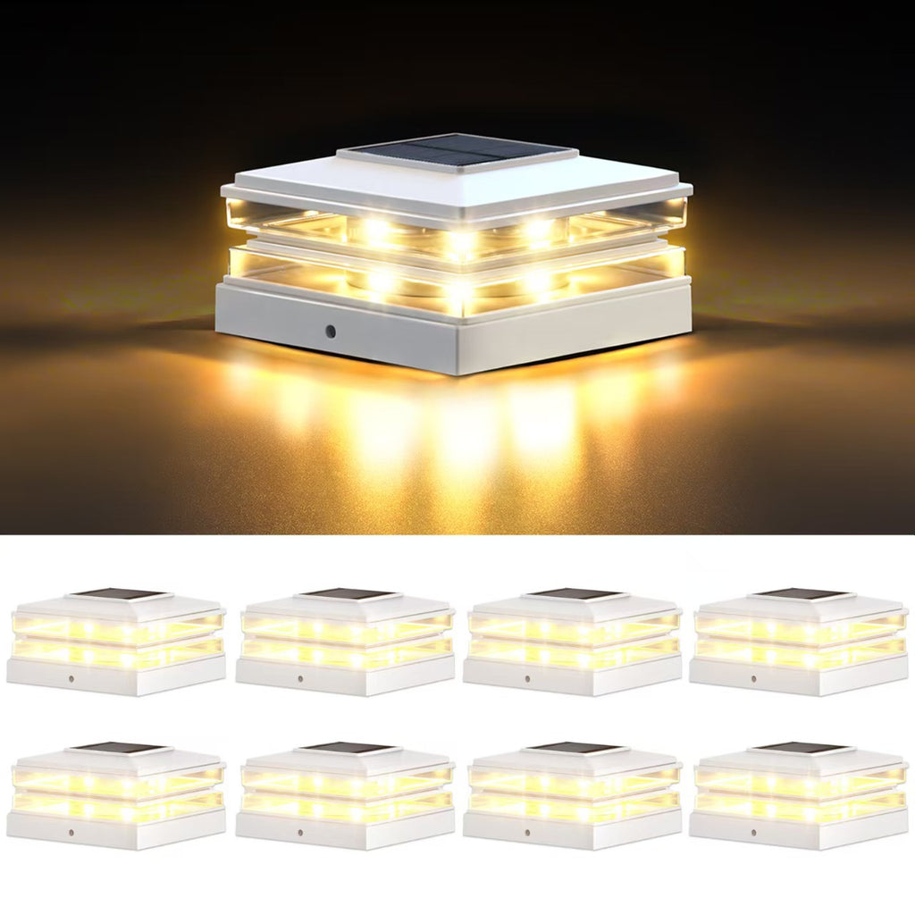 4x4 Solar Post Cap Lights Outdoor Waterproof Fence Deck Post Lights with High-Brightness LEDs, Dual Light Modes Warm & Cool White.
