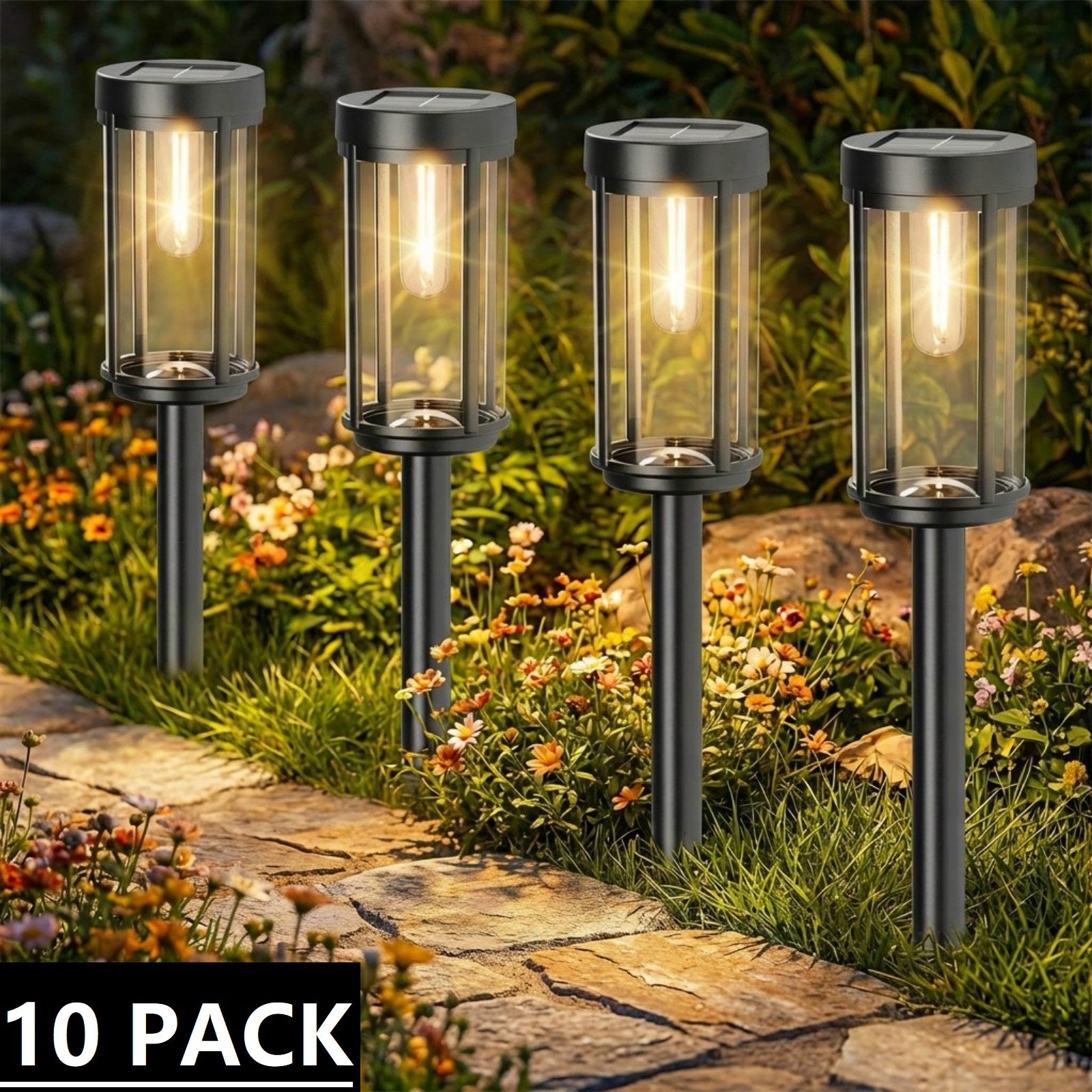 Solar Pathway Lights Outdoor, Waterproof LED Solar Garden Lights with Warm White Glow, Dusk to Dawn Automatic Landscape Lighting for Yard, Lawn, Walkway