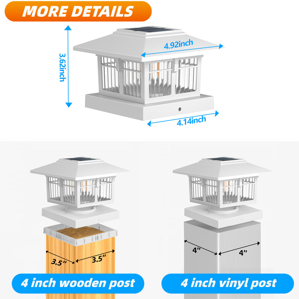 4x4 Solar Post Cap Lights Fence Deck Post Lights Outdoor Solar Powered Waterproof with Two Light Modes Warm&Cool White for Garden Patio Decor