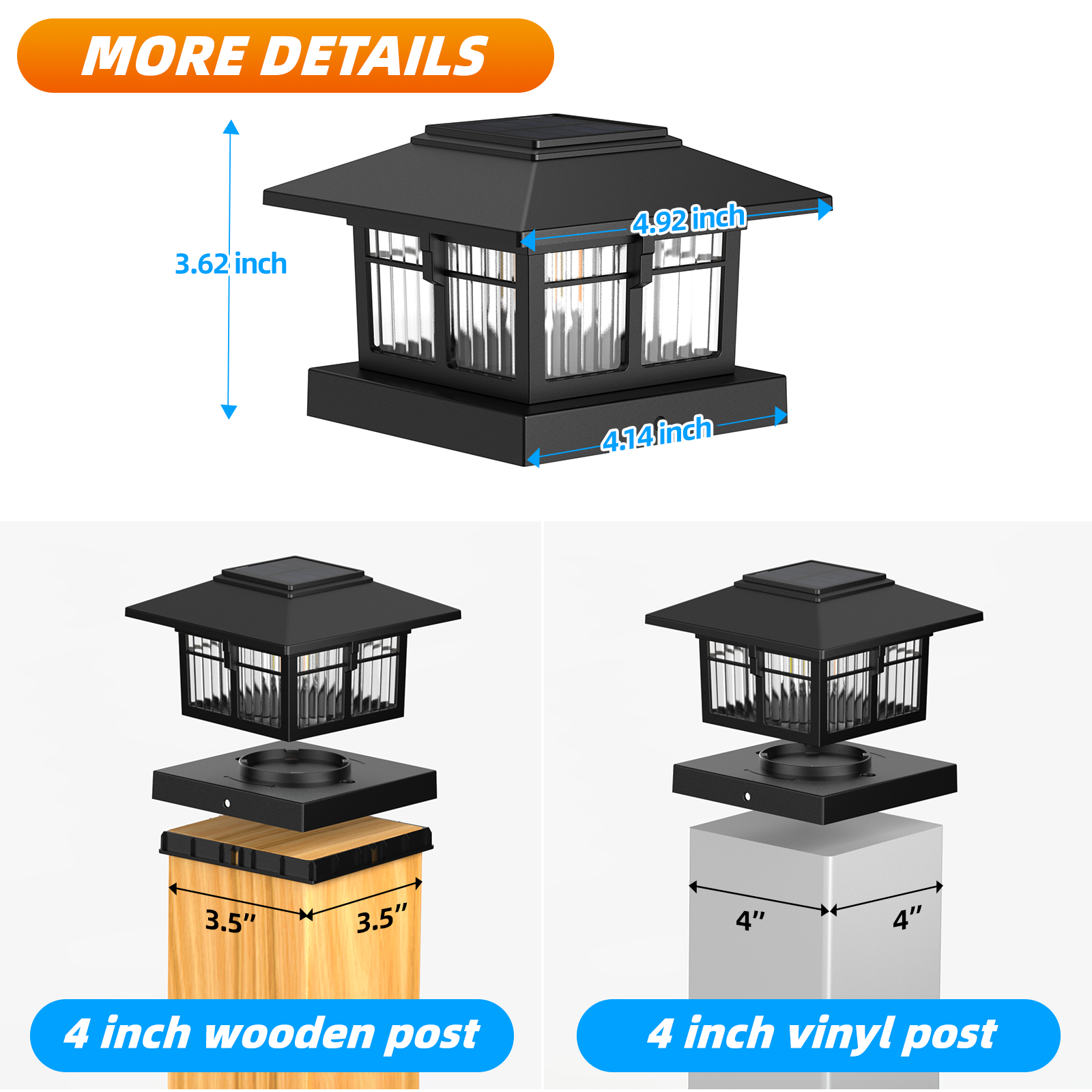4x4 Solar Post Cap Lights Fence Deck Post Lights Outdoor Solar Powered Waterproof with Two Light Modes Warm&Cool White for Garden Patio Decor