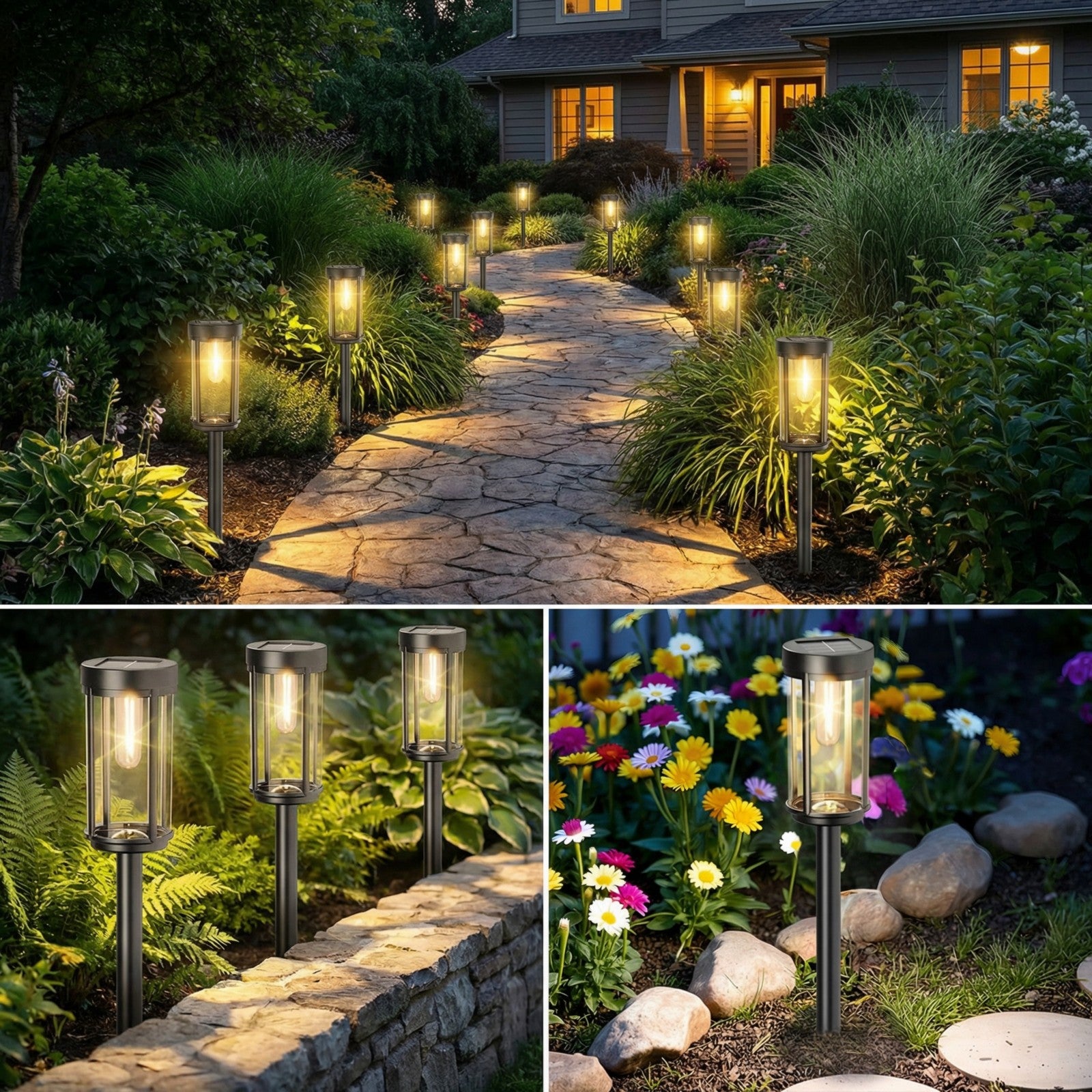 Solar Pathway Lights Outdoor, Waterproof LED Solar Garden Lights with Warm White Glow, Dusk to Dawn Automatic Landscape Lighting for Yard, Lawn, Walkway