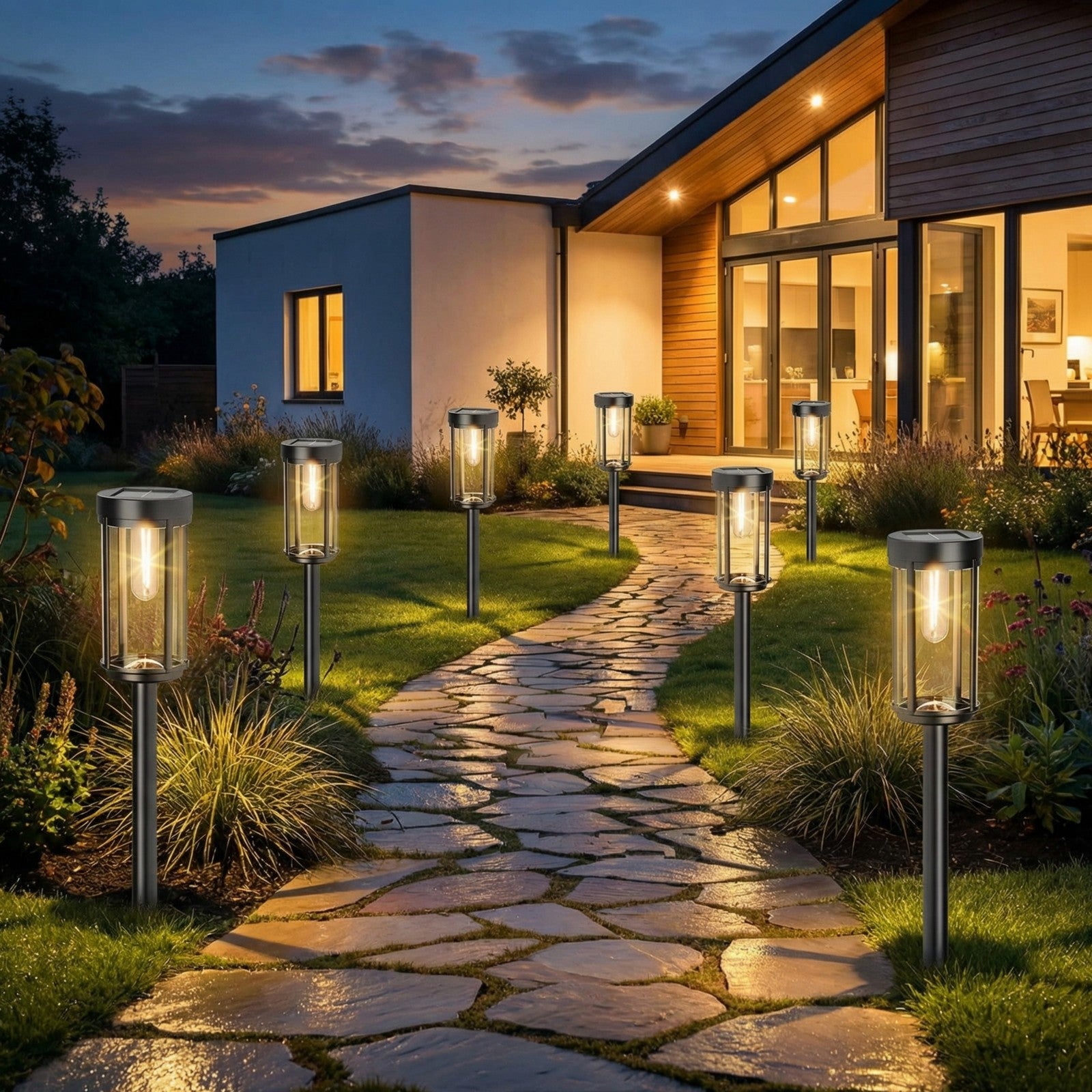 Solar Pathway Lights Outdoor, Waterproof LED Solar Garden Lights with Warm White Glow, Dusk to Dawn Automatic Landscape Lighting for Yard, Lawn, Walkway
