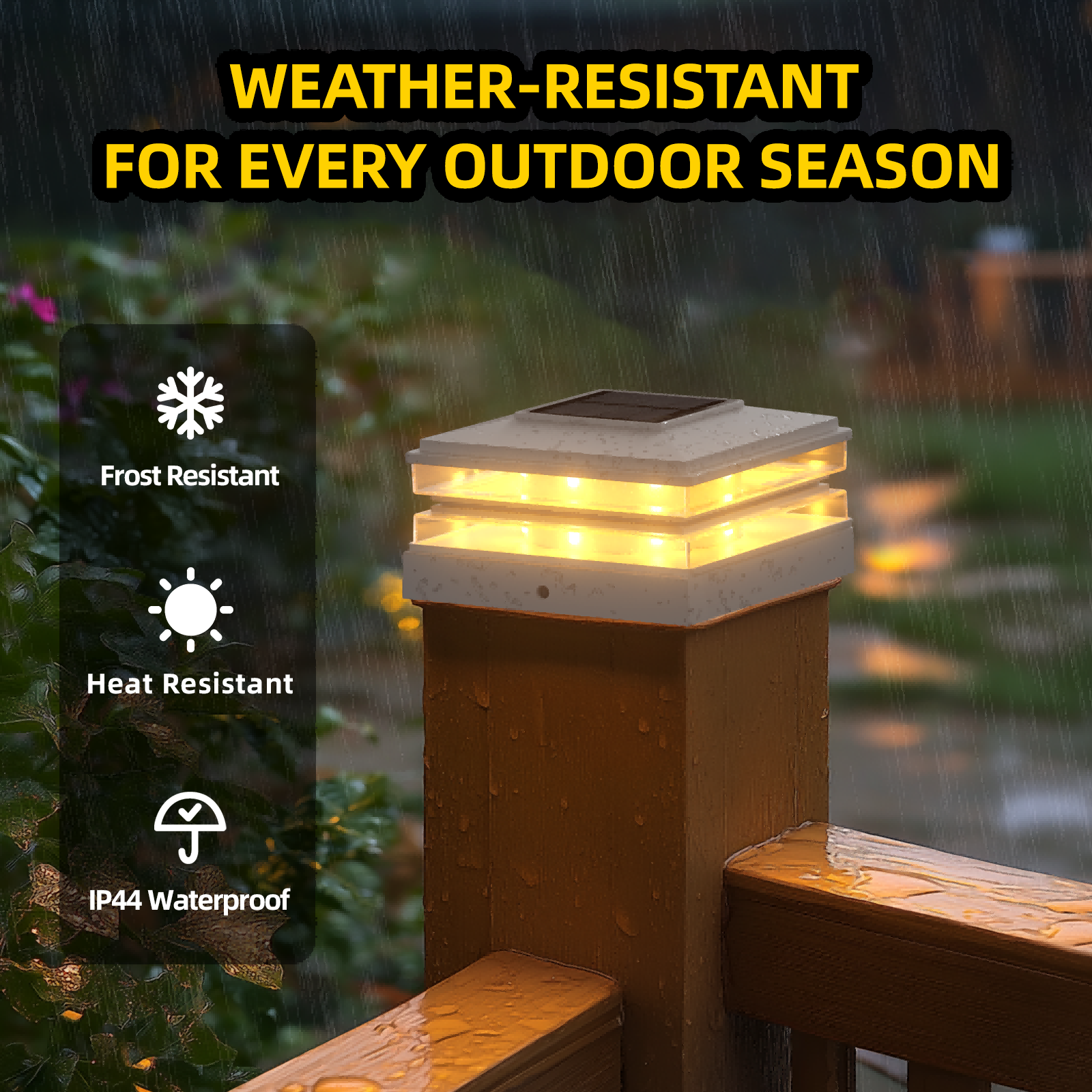 4x4 Solar Post Cap Lights Outdoor Waterproof Fence Deck Post Lights with High-Brightness LEDs, Dual Light Modes Warm & Cool White.