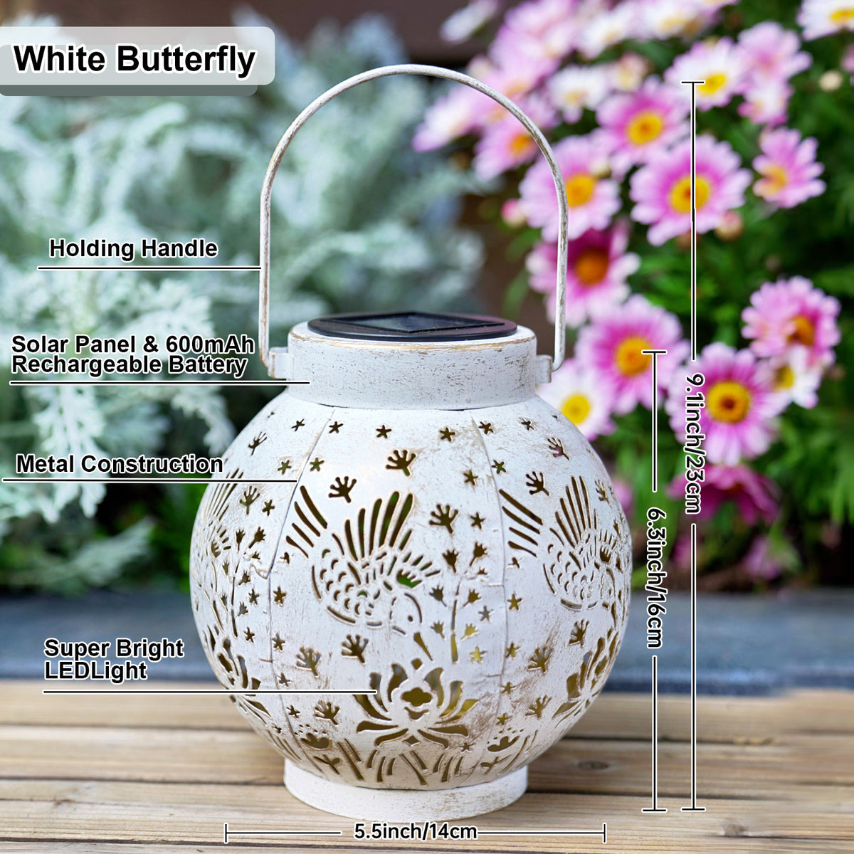 Set of 2 Solar Hanging Lantern Lights Outdoor Waterproof Metal Decorative for Garden Patio Yard Lawn and Tabletop Decorations. Unique Gifts for Women Mum Hummingbird Lovers.