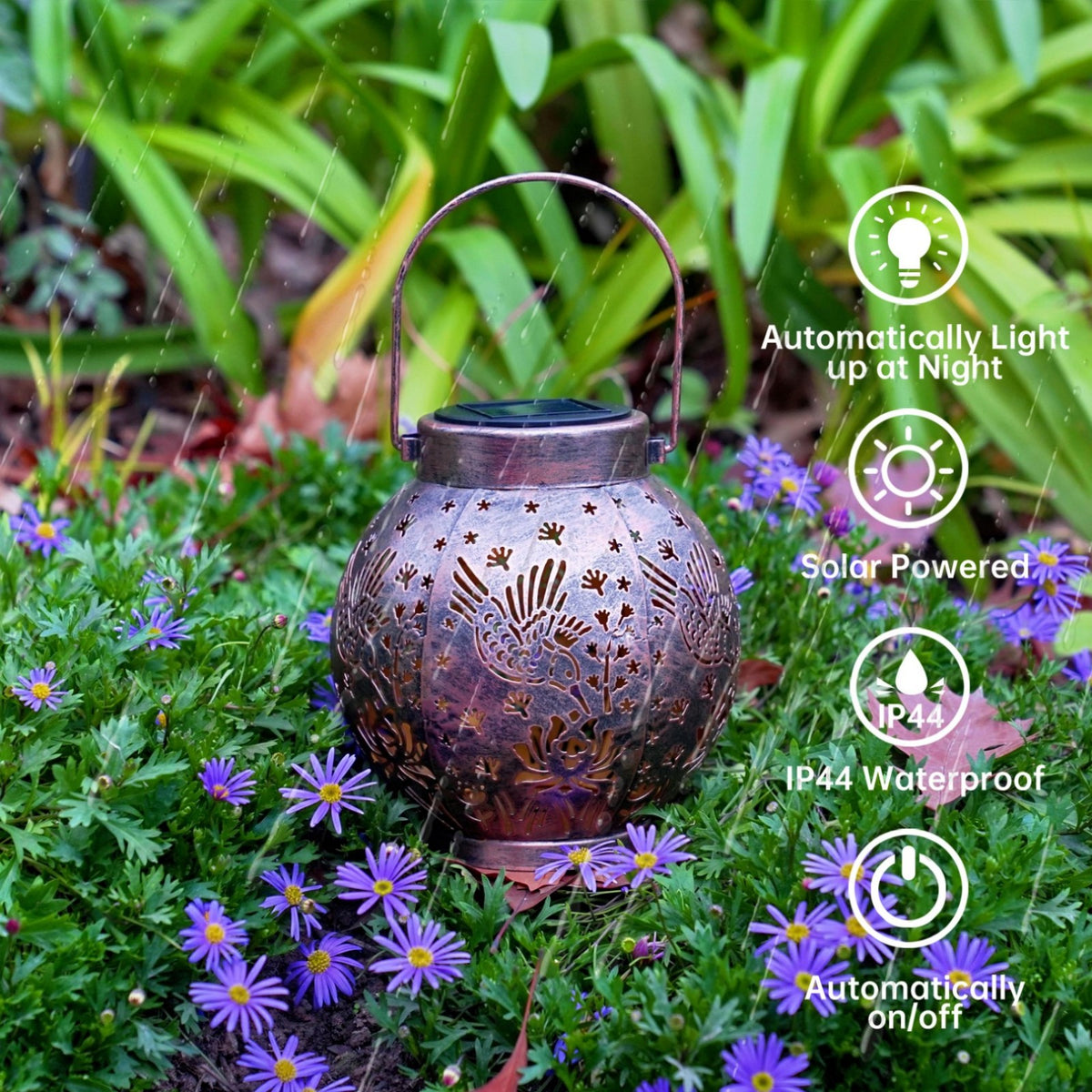 Set of 2 Solar Hanging Lantern Lights Outdoor Waterproof Metal Decorative for Garden Patio Yard Lawn and Tabletop Decorations. Unique Gifts for Women Mum Hummingbird Lovers.