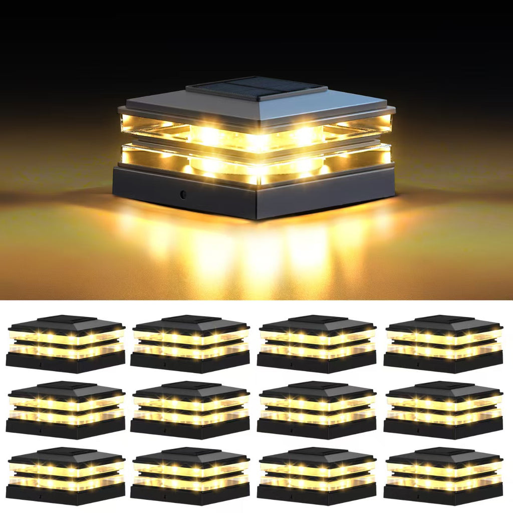 4x4 Solar Post Cap Lights Outdoor Waterproof Fence Deck Post Lights with High-Brightness LEDs, Dual Light Modes Warm & Cool White.