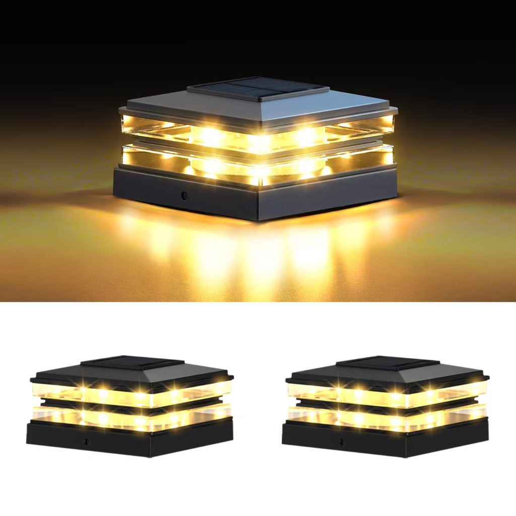 4x4 Solar Post Cap Lights Outdoor Waterproof Fence Deck Post Lights with High-Brightness LEDs, Dual Light Modes Warm & Cool White.
