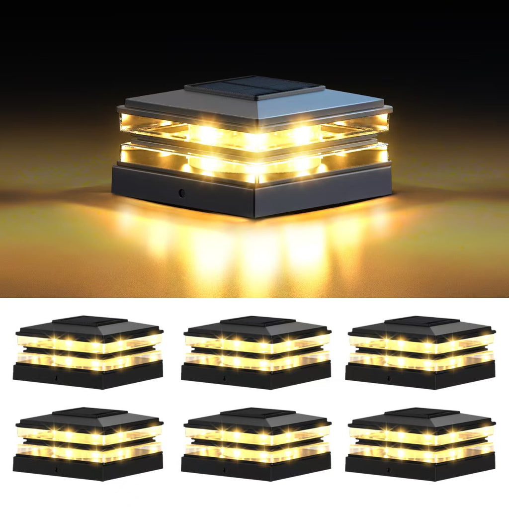 4x4 Solar Post Cap Lights Outdoor Waterproof Fence Deck Post Lights with High-Brightness LEDs, Dual Light Modes Warm & Cool White.