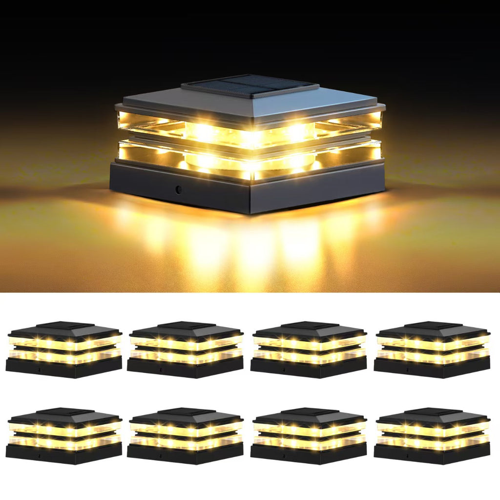 4x4 Solar Post Cap Lights Outdoor Waterproof Fence Deck Post Lights with High-Brightness LEDs, Dual Light Modes Warm & Cool White.