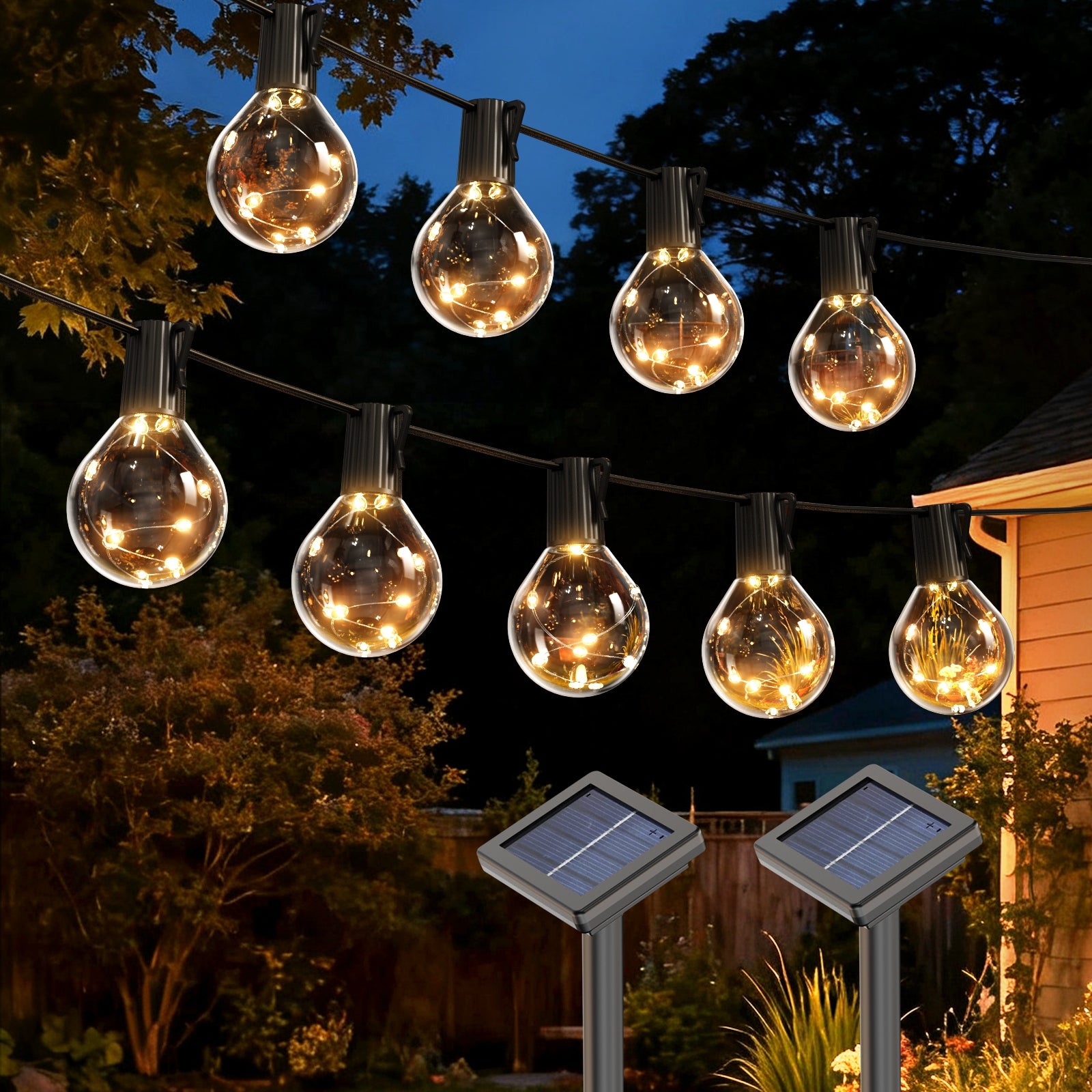 ExcMark Solar String Lights Outdoor, 15 Bulbs Globe Fairy Lights with Warm White LEDs, Waterproof Patio Garden Yard Decor Lighting for Fence, Porch, Deck, and Party